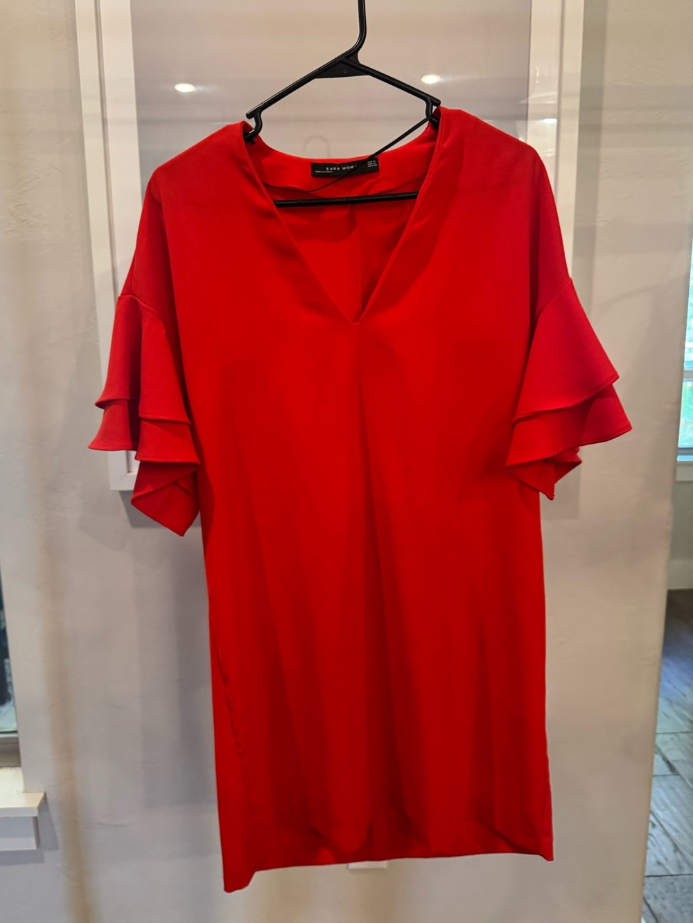 Zara Bright Red Ruffle Sleeve Dress